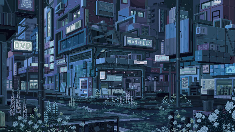 Pixel Art City Street — Blue