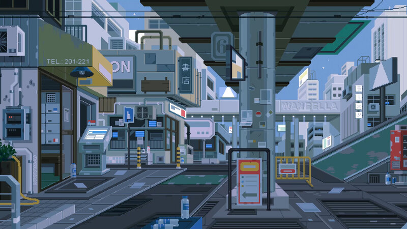 Pixel Art City Street — Gray