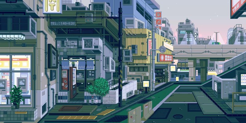 Pixel Art City Street — Green
