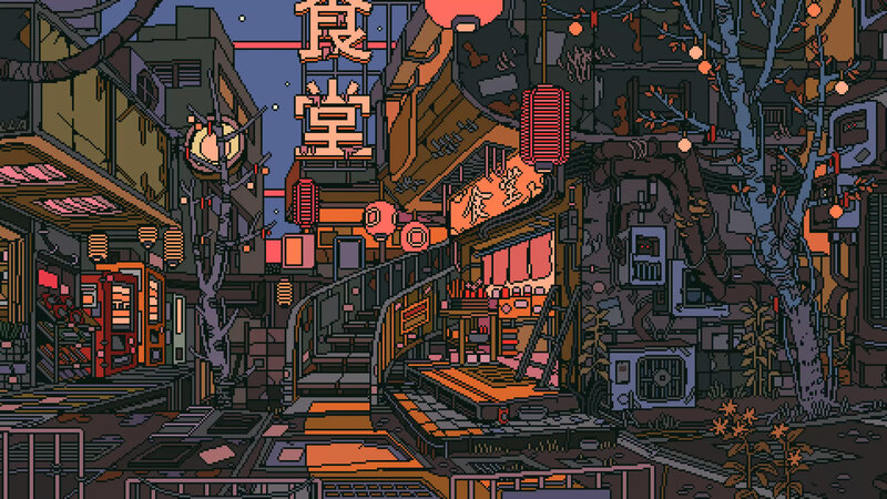 Pixel Art City Street — Orange