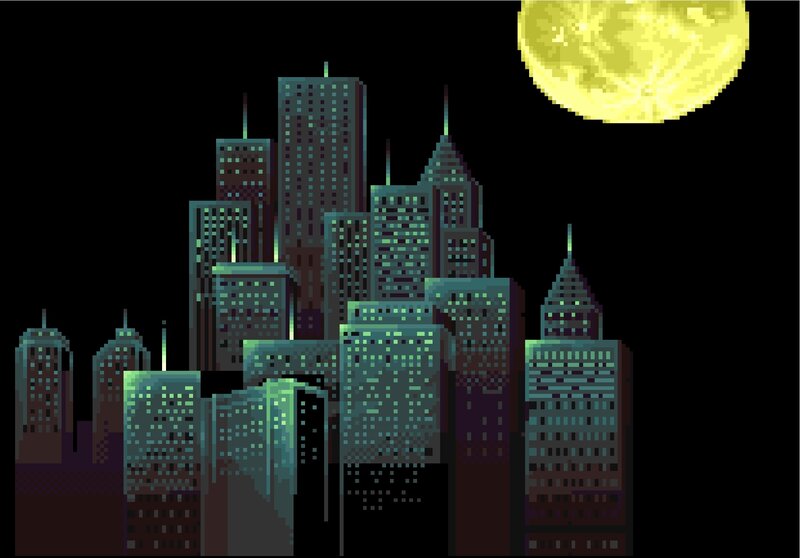 Pixel Art Cityscape — Black