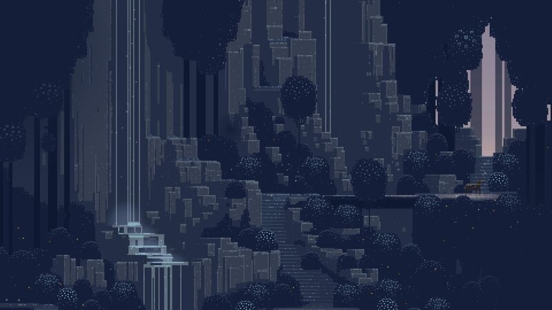 Pixel Art Cityscape — Blue, Dark