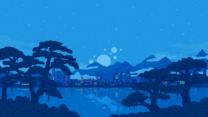 Pixel Art Cityscape — Blue, Serene