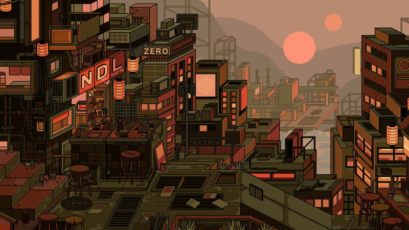 Pixel Art Cityscape — Brown