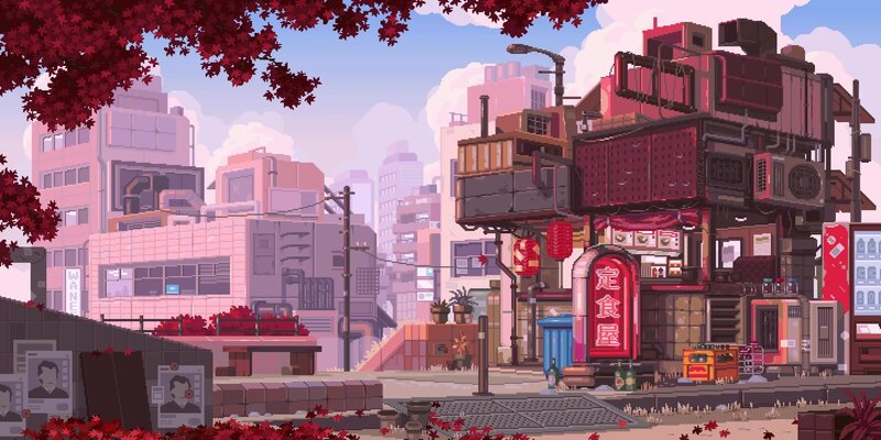 Pixel Art Cityscape — Pink, Serene