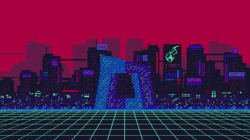 Pixel Art Cityscape — Red