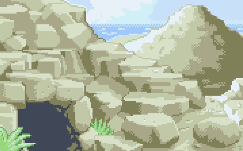 pixel art cliffside scene