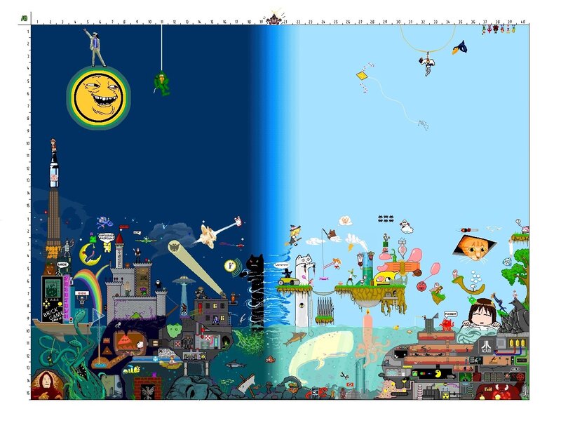 pixel art collage of game references