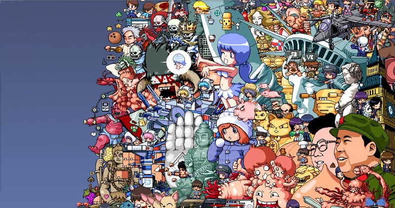 Pixel art collage of video game characters