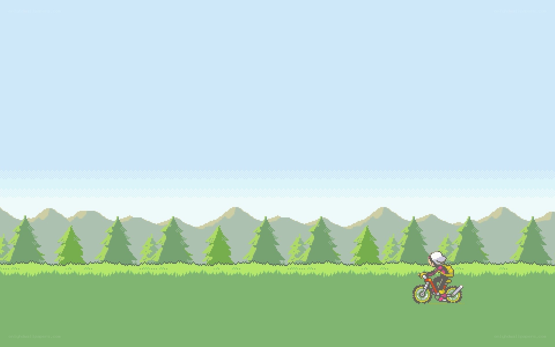 pixel art cyclist in nature