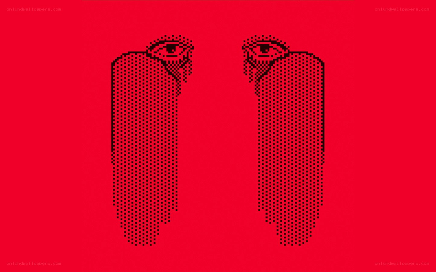 Pixel art eyes on red
