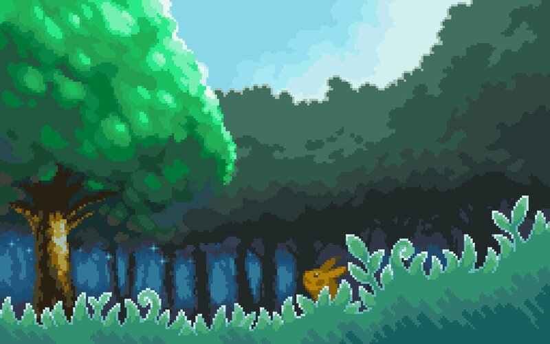 Pixel art forest scene