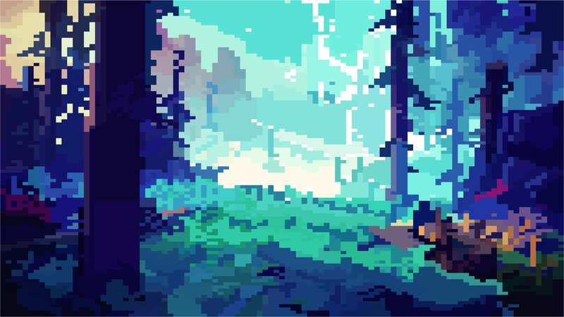 Pixel Art Forest Scene — Blue