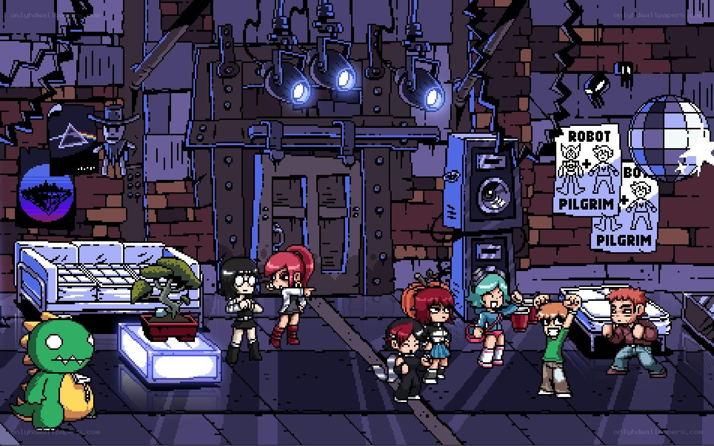 Pixel art game scene with characters