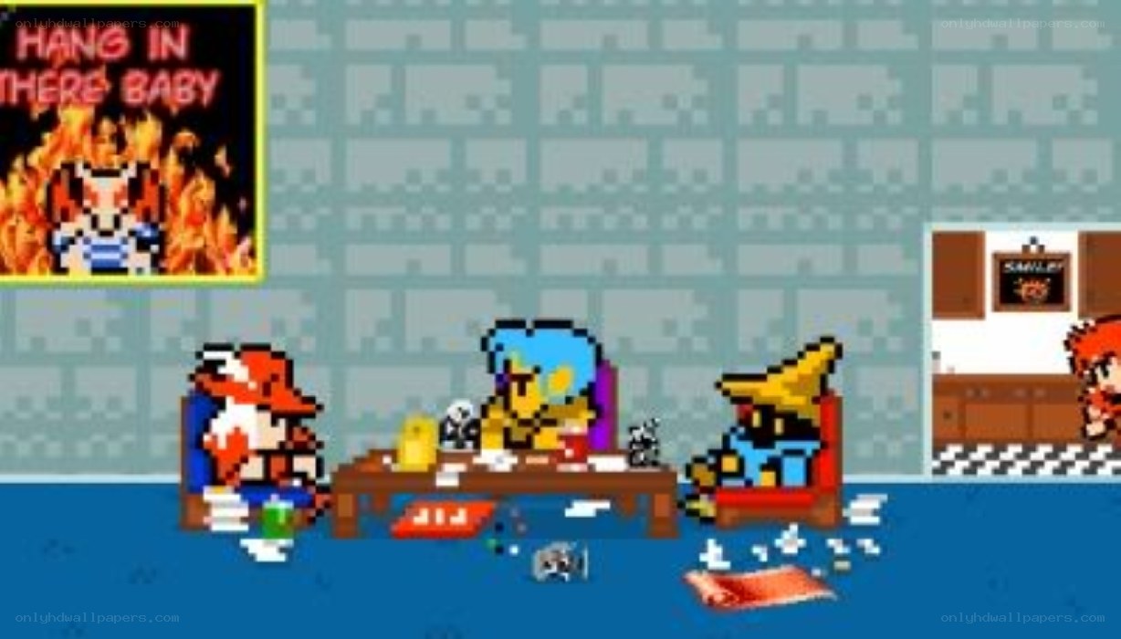 Pixel art game scene with characters
