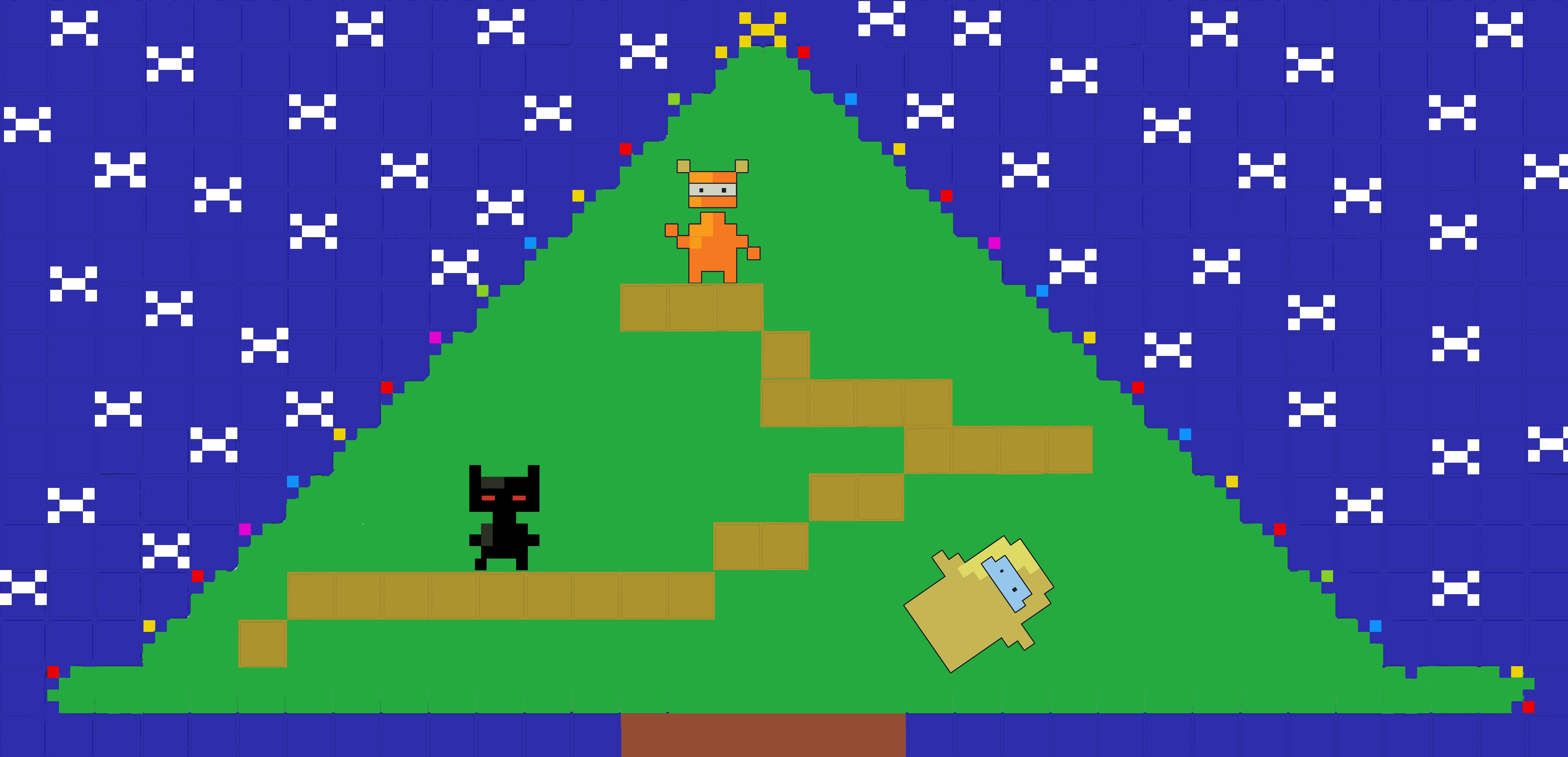 Pixel art game scene with characters