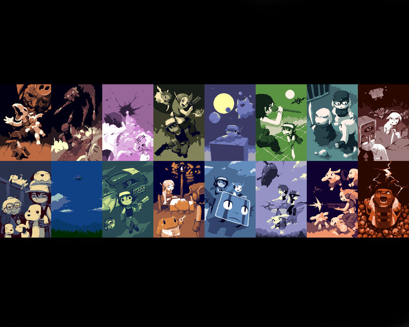 Pixel art game scenes collage
