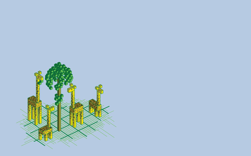 Pixel art giraffes and tree