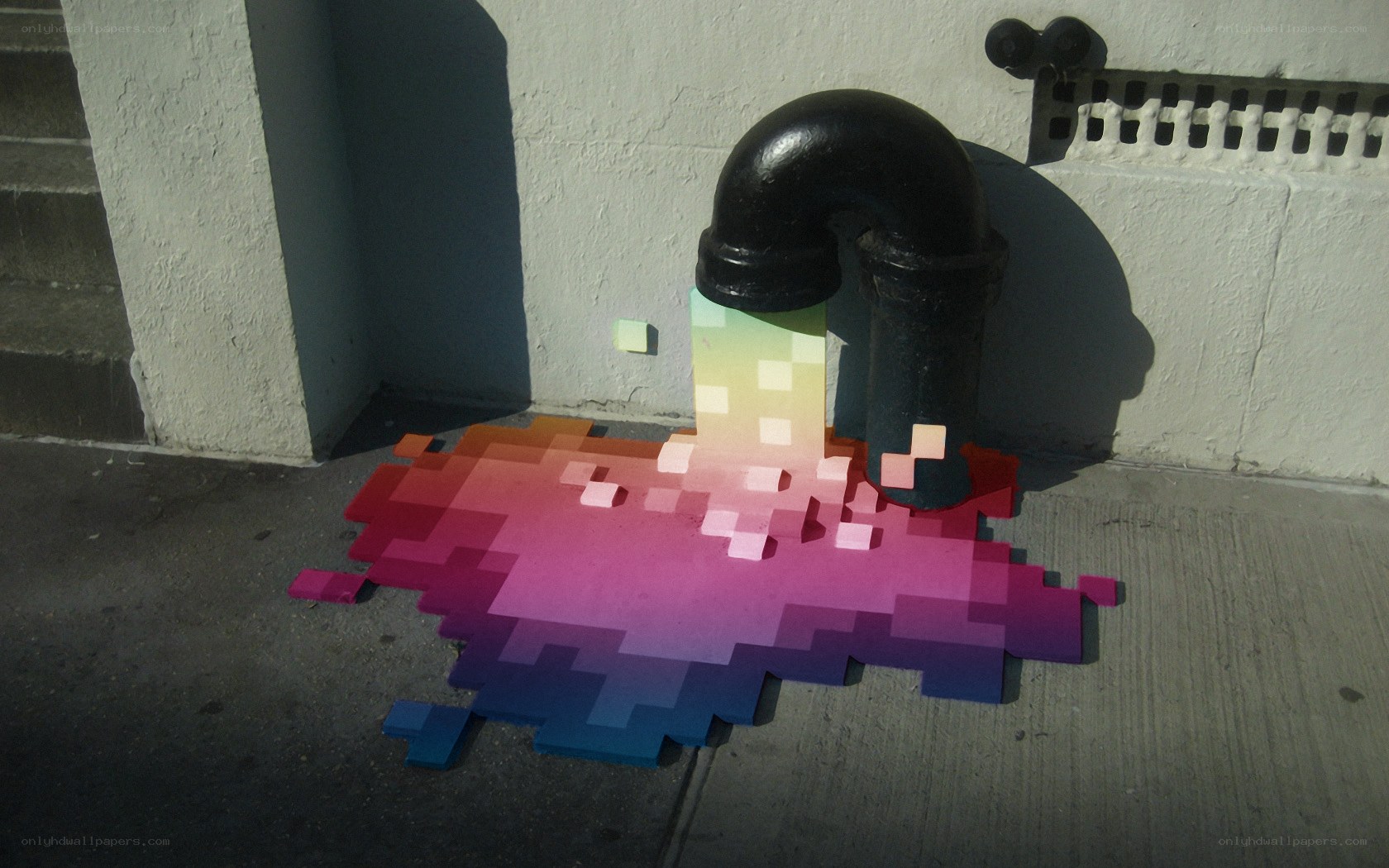 Pixel art graffiti on pipe