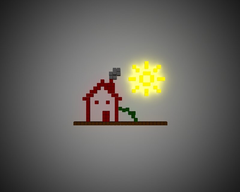 Pixel art house and sun
