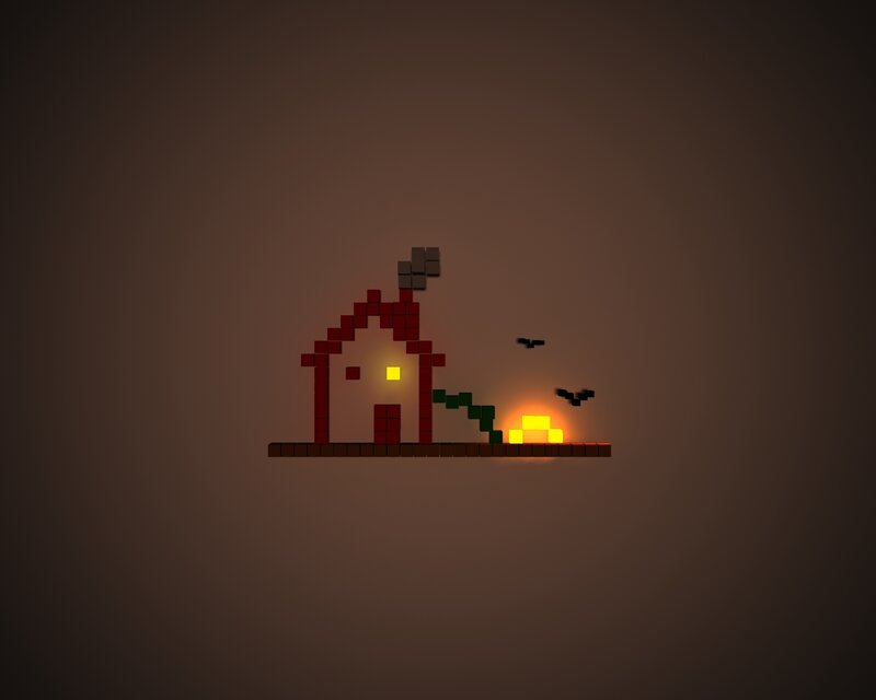 Pixel art house at sunset