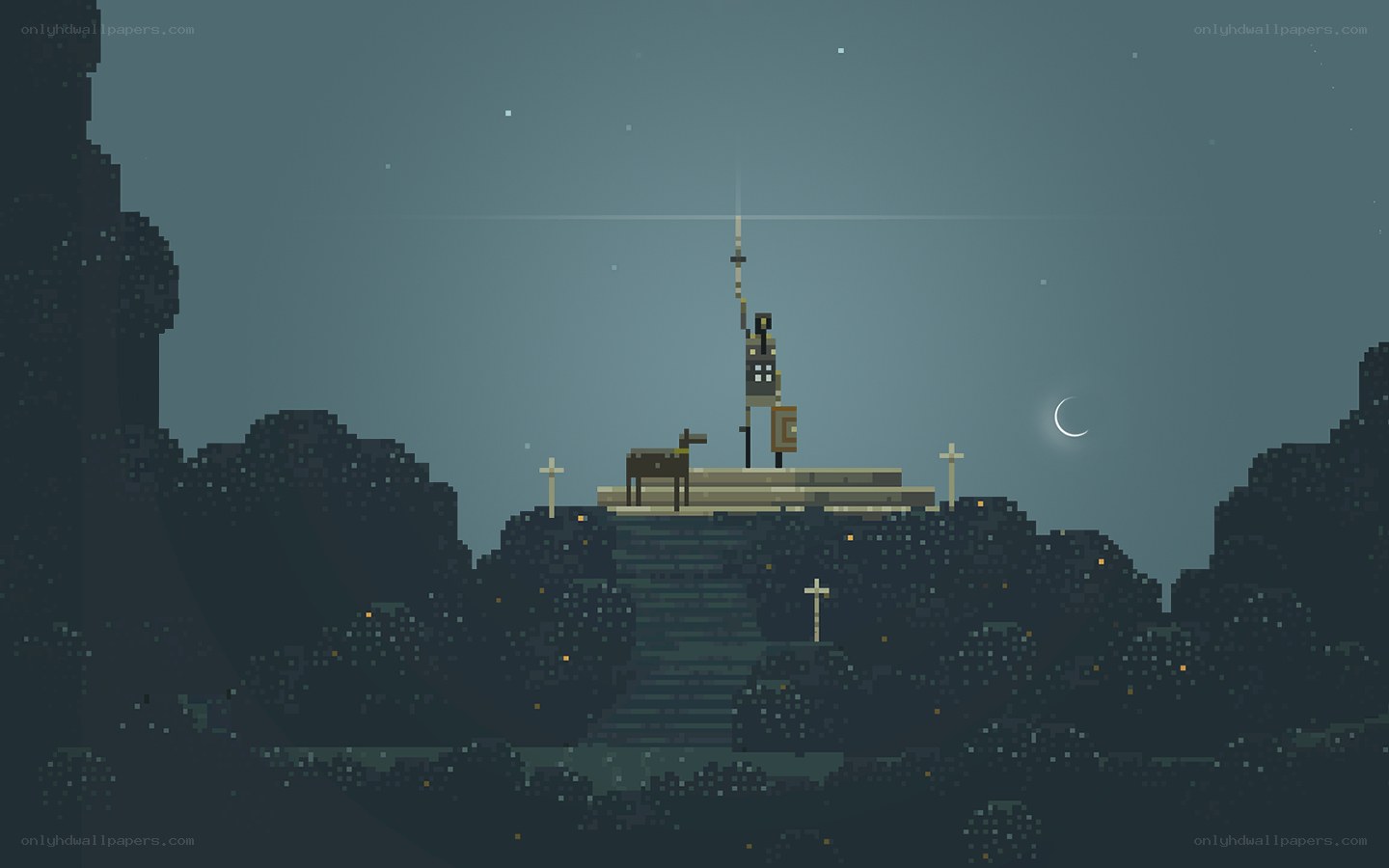 Pixel art knight on a hill