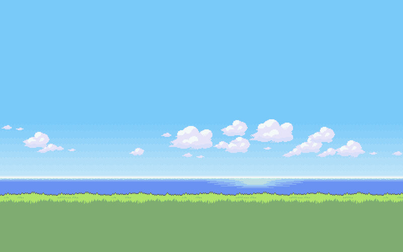 Pixel Art Landscape — Blue, Serene, Afternoon, Pixel Art, Sky, Clouds, Grass