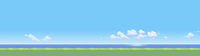 Pixel Art Landscape — Blue, Serene, Afternoon, Pixel Art, Sky, Clouds, Ocean