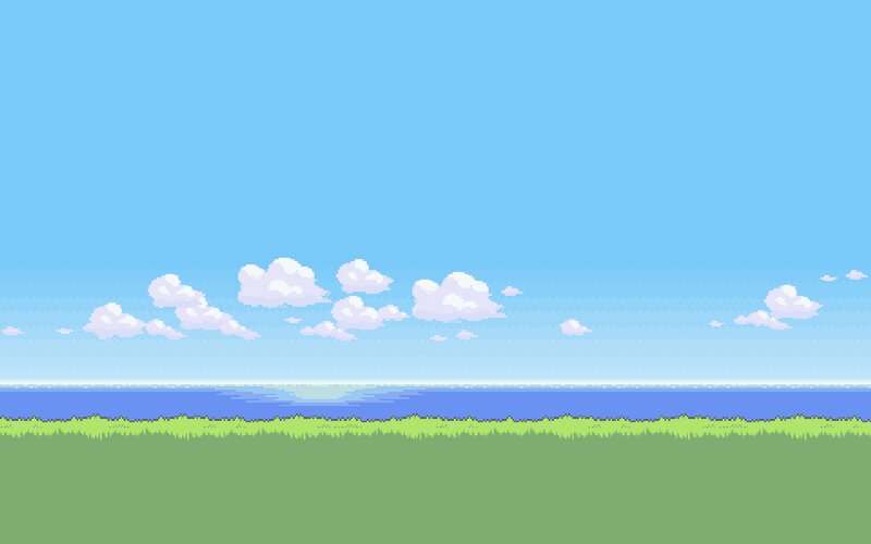 Pixel Art Landscape — Blue, Serene, Afternoon, Pixel Art, Sky