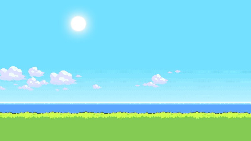 Pixel Art Landscape — Blue, Serene, Afternoon, Pixel Art, Sun