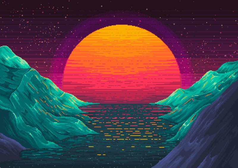 Pixel Art Landscape — Teal, Dramatic