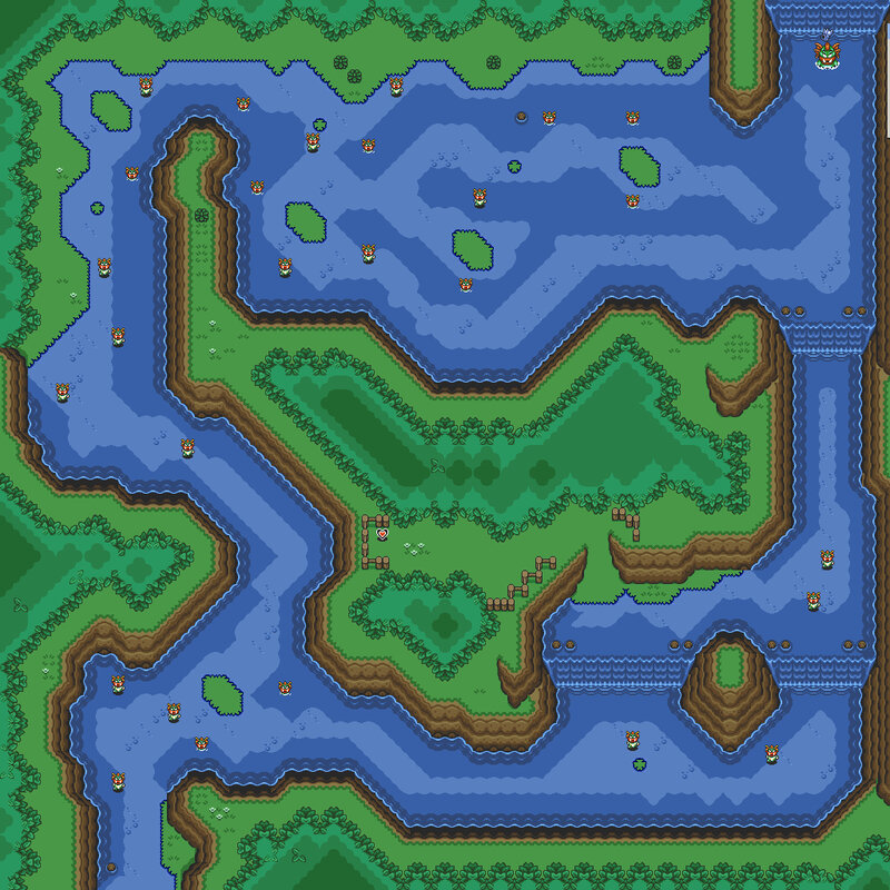 pixel art map of a river landscape