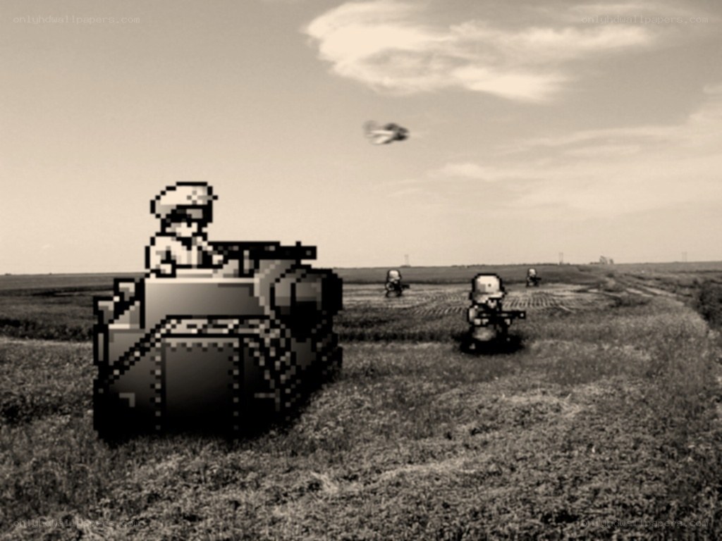 Pixel art military scene