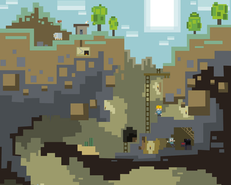 Pixel art mining scene