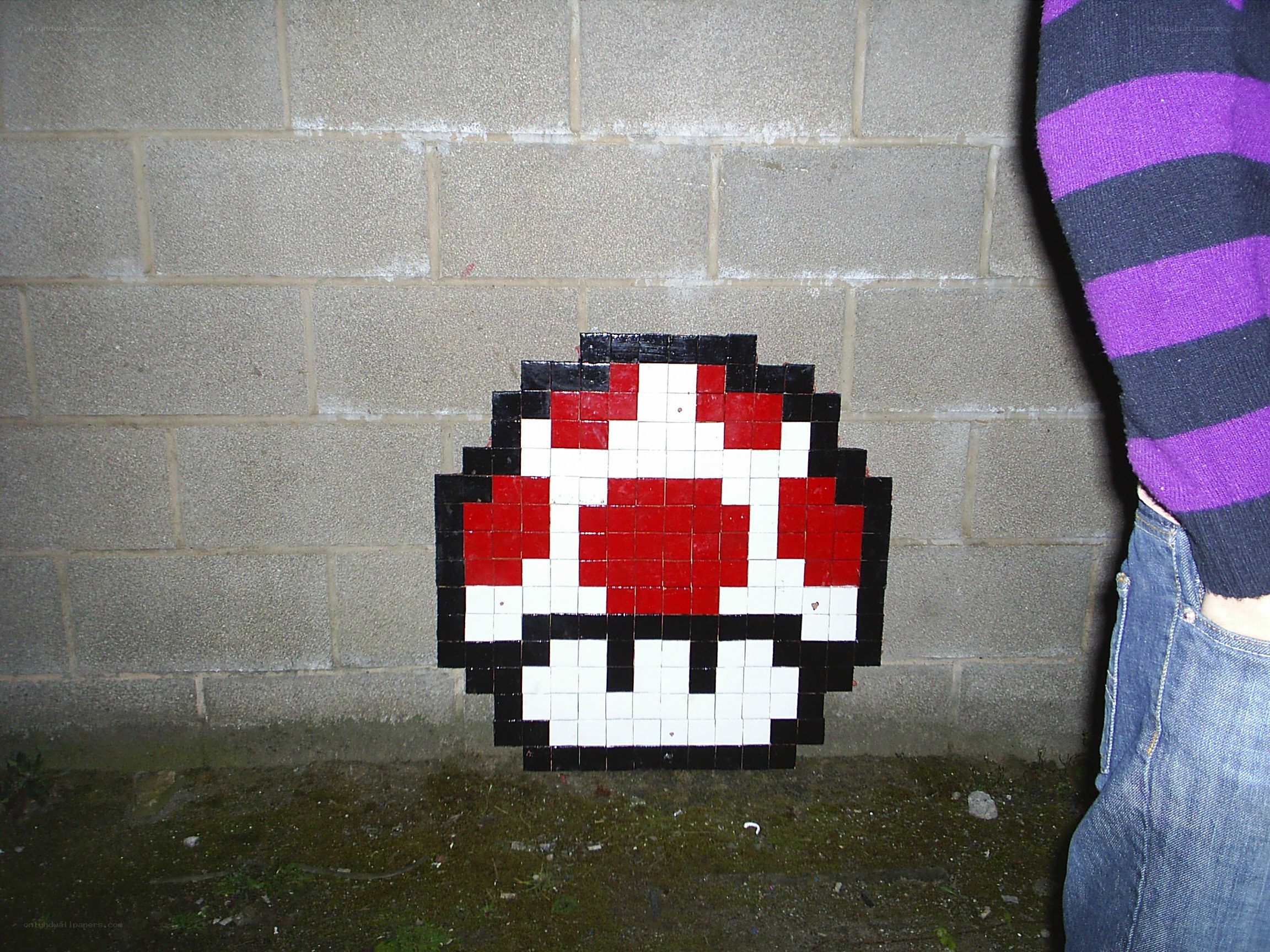 Pixel art mushroom on wall
