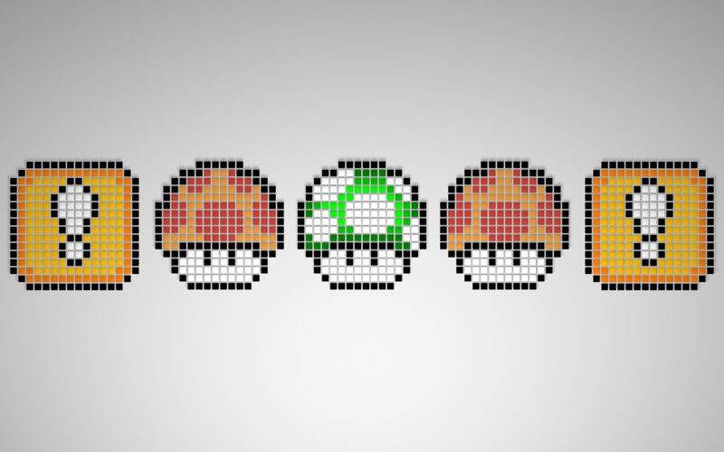 Pixel art mushrooms and numbers