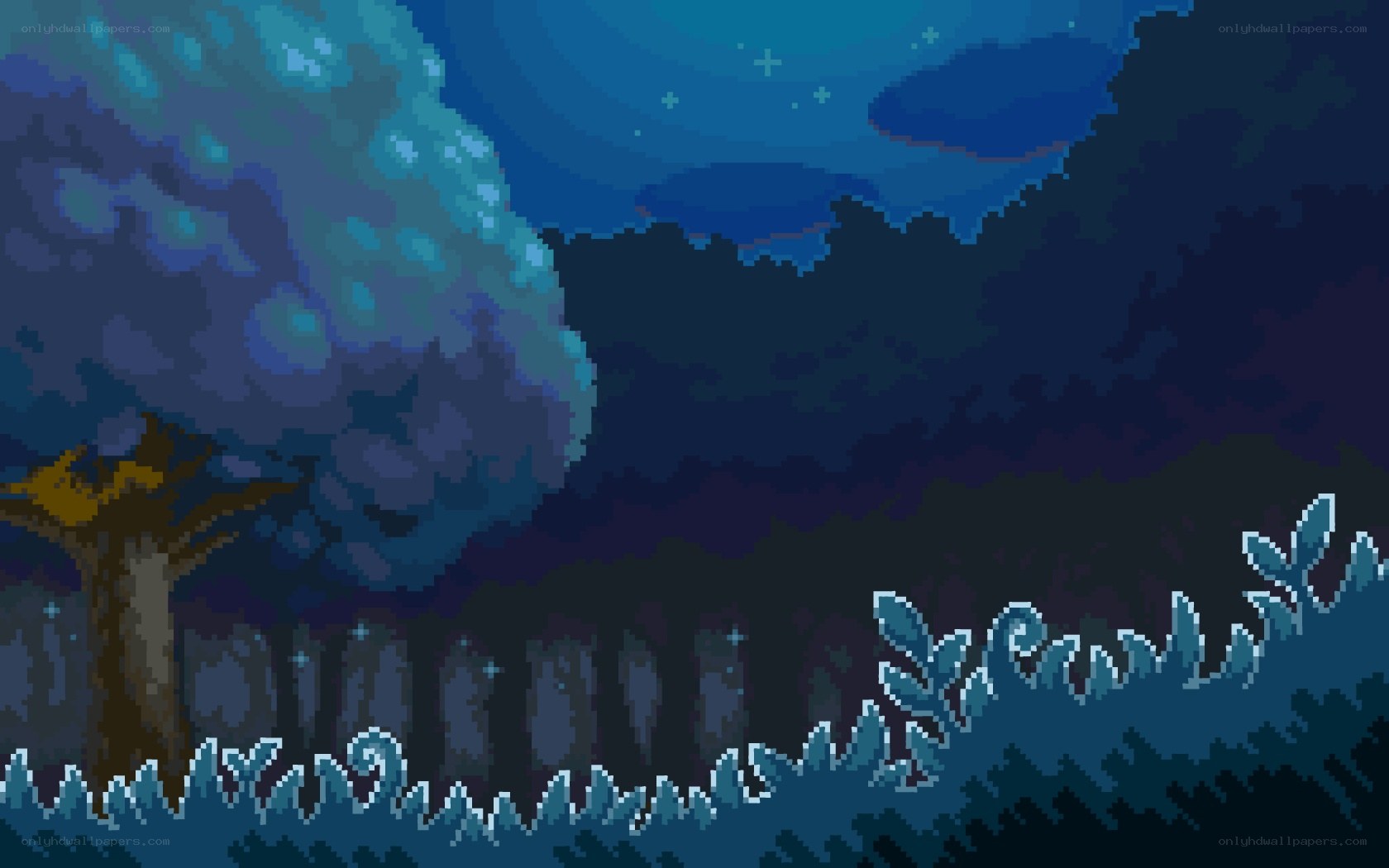 Pixel art night forest