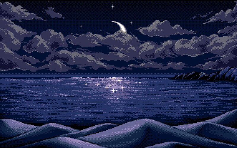 Pixel Art Ocean Scene — Blue, Serene