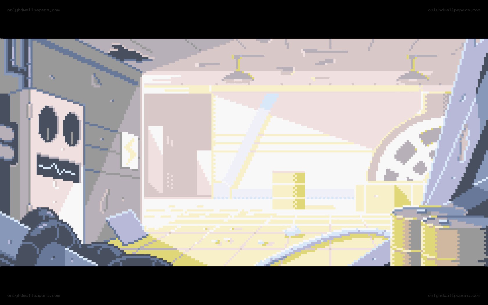 Pixel art of a damaged facility