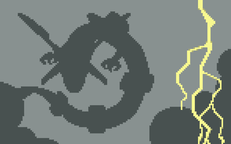 pixel art of a dragon and lightning