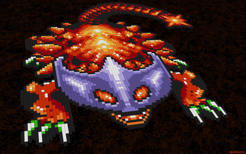 Pixel art of a fire lizard