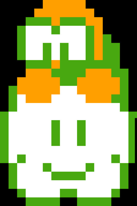 Pixel art of a green character