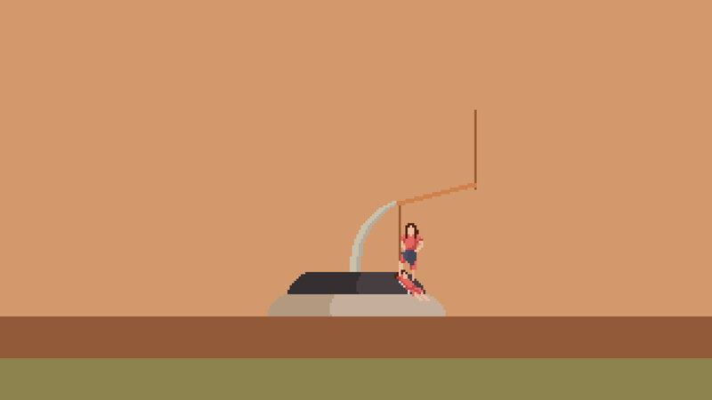 pixel art of a person on a pole