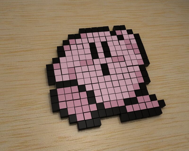 pixel art of a pink character