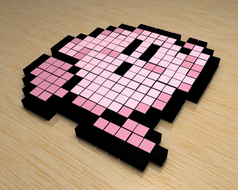 pixel art of a pink character