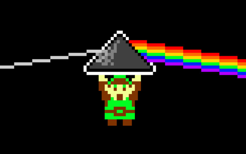 Pixel art of Link with rainbow