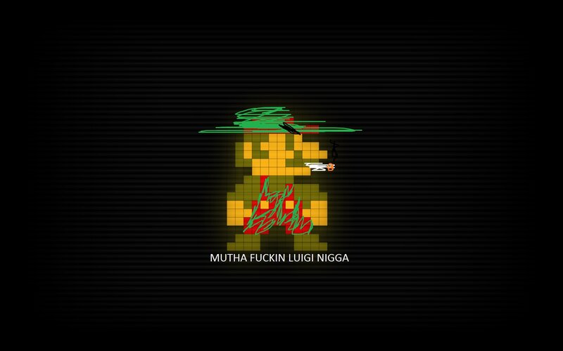 Pixel art of Luigi with text
