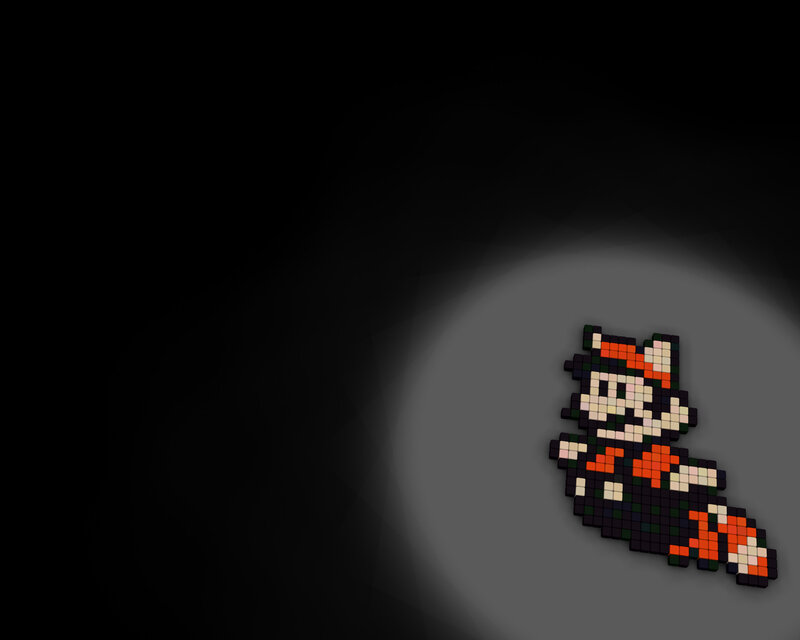 Pixel art of Mario in spotlight