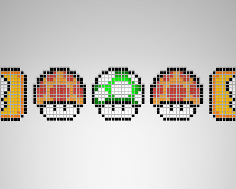 Pixel art of Mario mushrooms