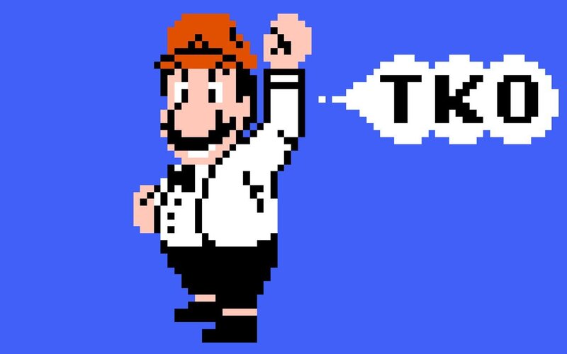 Pixel art of Mario saying TKO